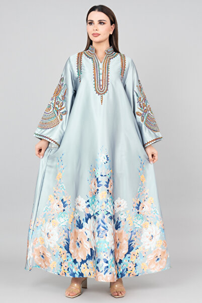 IKKXA جلابية مزينة بطبعات الزهور وتطريز الكريستال