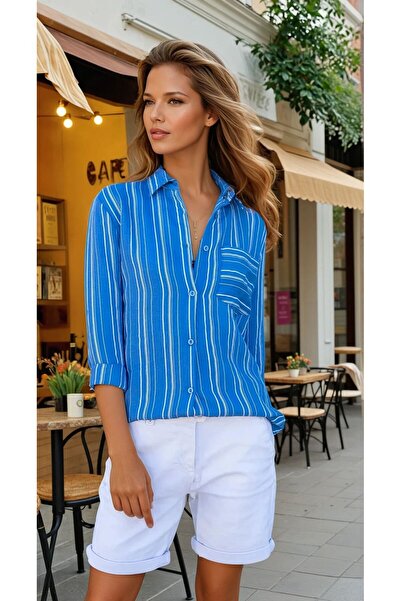 Pasaklı Giyim Жіноча сорочка з довгими рукавами, прямим кроєм, однією кишенею...