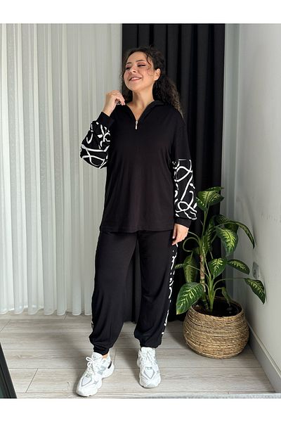 MODA ДАМСКИ КОСТЮМ ОТ ПЛЮС РАЗМЕР, С ДЕТАЙЛ С ЦИП И ЯКА, ГЪВКАВА ВИСКОЗА