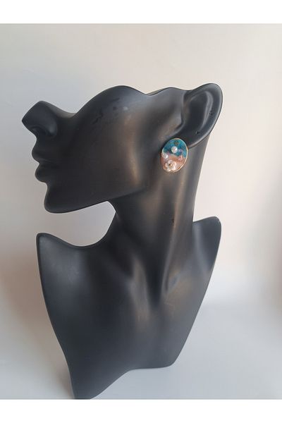 BHR AKSESUAR Blue Sea and Flower Detailed Pearl Earrings