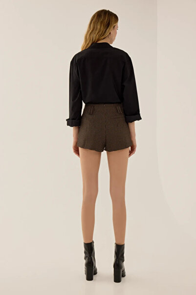 Hiccup Yüksek Bel Kareli Dokuma Şort