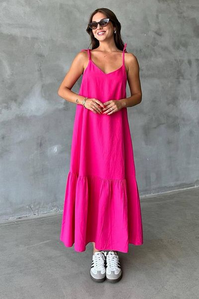 ZISHAN Φόρεμα παραλίας από ύφασμα Poplin με λουράκι Midi Length - 787