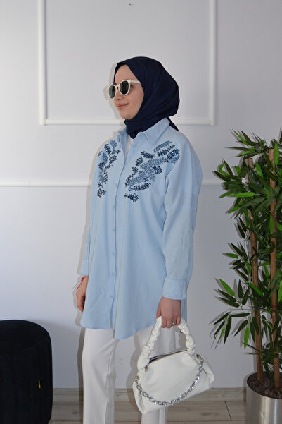 ASELA. OVERSİZE BONCUK İŞLEMELİ TESETTÜR GÖMLEK TUNİK