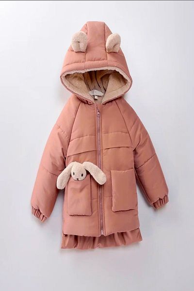 DeKuBaby New Cute Toy Baby Rabbit-Fur Inside Soft Fabric Pocket Hooded Children's Winter Coat-Coat