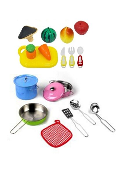 Oyuncakhane طقم ألعاب وردي للبنات - وعاء معدني وطبق فواكه وخضروات قابلة للقطع