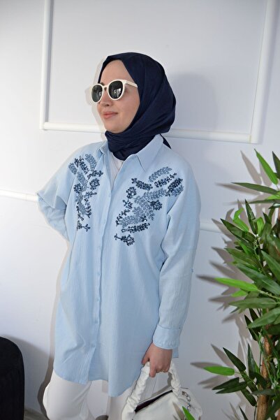 ASELA. OVERSİZE BONCUK İŞLEMELİ TESETTÜR GÖMLEK TUNİK