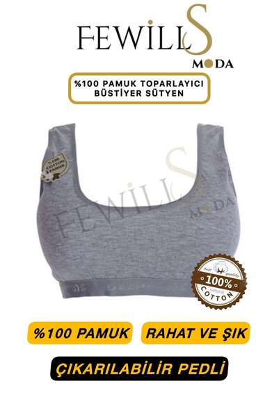 FEWİLLS MODA 100% Cotton Pack of 3 Stylish and Comfortable Removable Padded Women's Recovery Bustier Brush