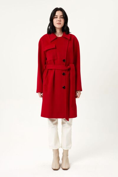 AGSPARK BELDEN KEMERLİ GÖĞÜS CEP DETAYLI ÖNDEN DÜĞMELİ PUNTO İŞLEMELİ KABAN