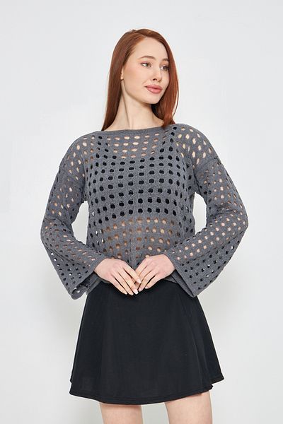 brako tekstil Perforated Knitted Crop Sweater Women's Loose Sweater