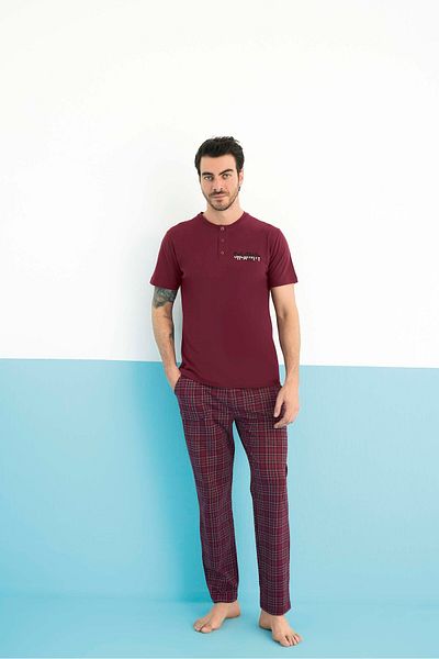 Aydoğan Ανδρικό κοντομάνικο καρό σετ πιτζάμα Lodos Store Maroon