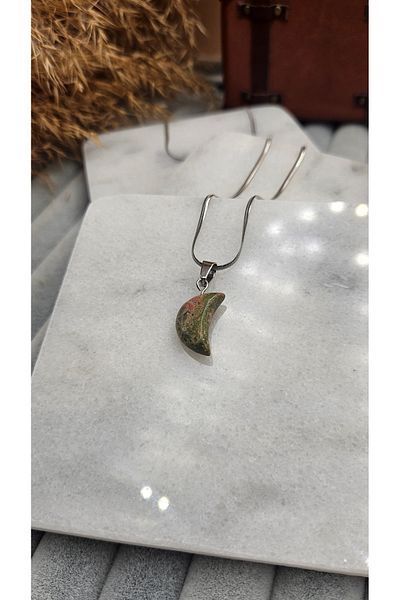 AURA Unakite Stone Natural Stone Pendant, Steel Chain