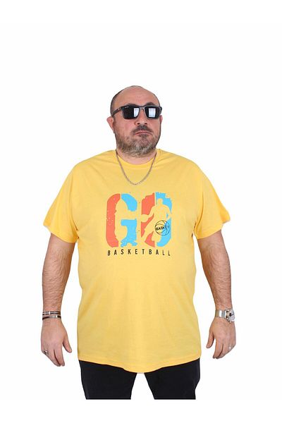 MocGrande Men's Plus Size Crew Neck T-Shirt Lets Go 25161 Yellow