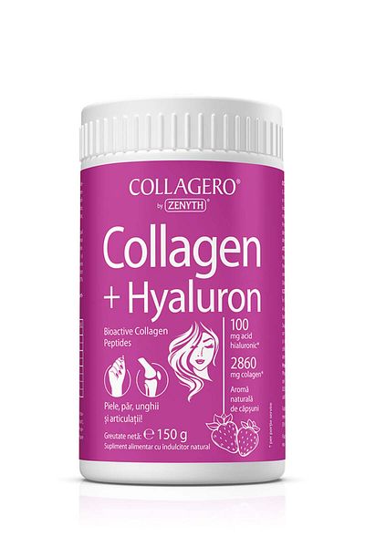 ZENYTH Collagen Ac Hyaluron, 150 G Powder, Hair, Wrinkles, Nails, Joints, Strawberry Flavor,