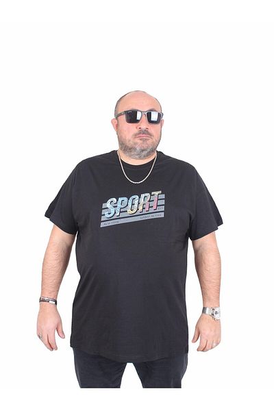 MocGrande Ανδρικό μπλουζάκι με λαιμόκοψη σε μεγάλο μέγεθος Sport 25162 ΜΑΥΡΟ