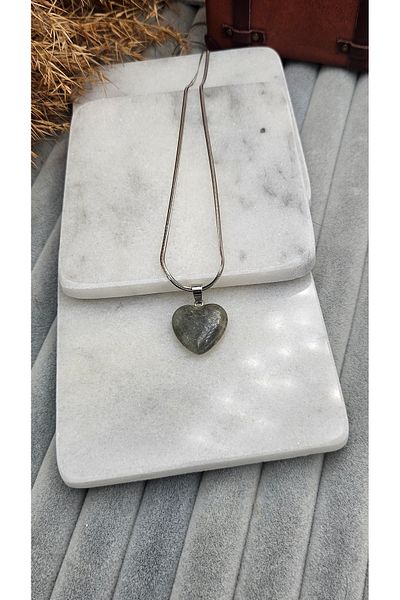 AURA Labradorite Stone Heart Necklace, Steel Chain