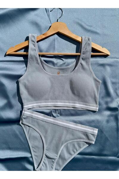 Elosia Soleya 3-Pack, Cotton Camisole Dusty Rose, Blue and Black, Padded Half Undershirt and Slip Panty Set 4511