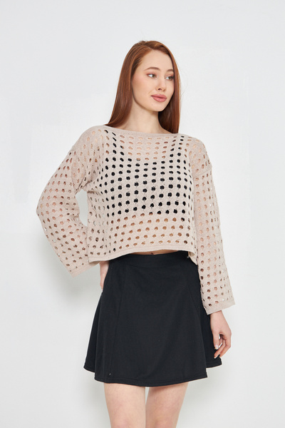 brako tekstil Perforated Knitted Crop Sweater Women's Loose Sweater