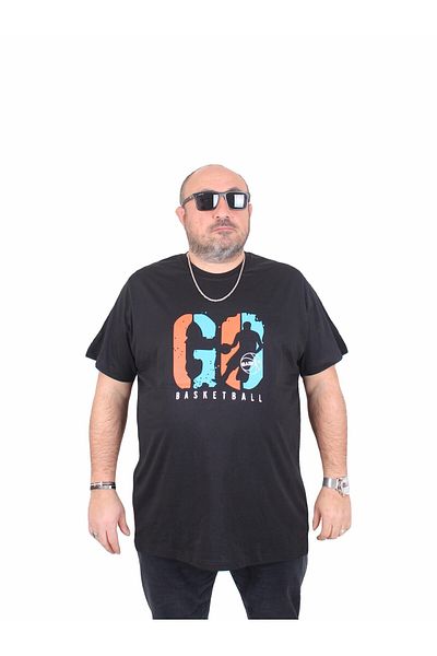 MocGrande Ανδρικό μπλουζάκι με λαιμόκοψη σε μεγάλο μέγεθος Lets Go 25161 ΜΑΥΡΟ