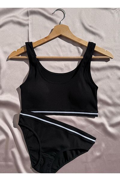 Elosia Soleya 2-Pack, Cotton Camisole Dusty Rose and Black Color Pad Half Undershirt and Slip Panty Set 4511