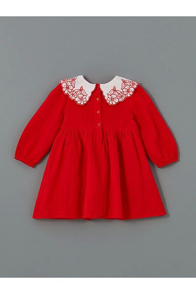 LC Waikiki Lcw Kids Red Baby Collar Girls Muslin Dress