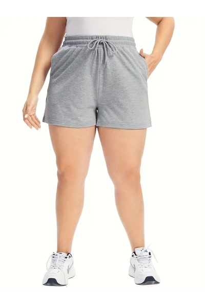 CAONNES Kadın Gri Şort Büyük Beden Battal Eşofman Altı Spor Rahat Giyim Kalit...