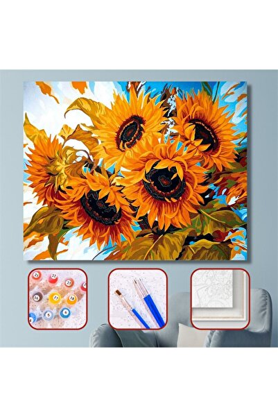 Pastelya Sayılarla Boyama Seti Çerçeveli Kasnaklı 5 Ayçiçeği 40 x 50 Cm