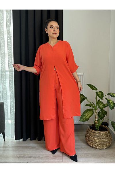 MODA Women's Plus Size Bat Woven Suit with Slit Sleeves