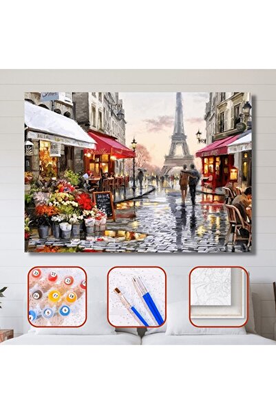 Pastelya Sayılarla Boyama Seti Çerçeveli Kasnaklı Aşıklar Sokağı  50 x 65 cm