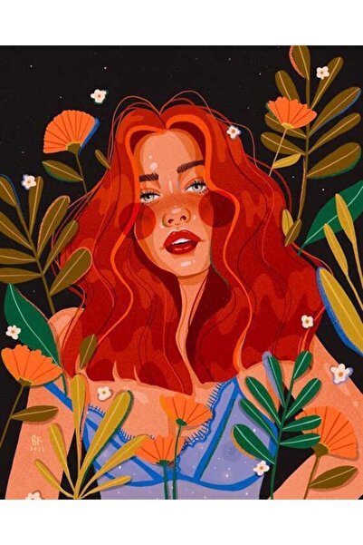 Pastelya Sayılarla Boyama Seti Çerçeveli Kasnaklı Renkli Kız 40x50cm