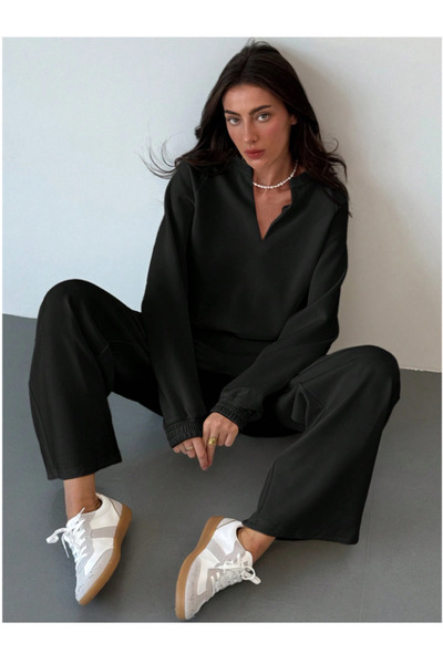 yx yustex sport Pantaloni de trening negri, largi, cu croială lejeră, din mat...