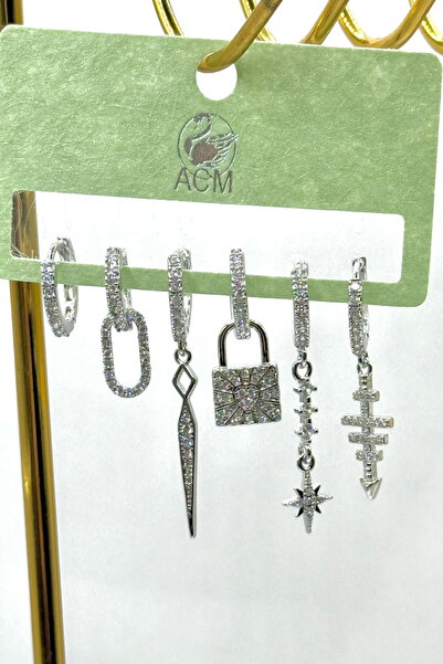 DEMOKAN Women's Earrings Imported Full Zircon Series 6-Piece Lock Fishbone Mo...