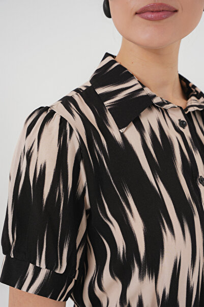 Bigdart Desenli Kısa Kol Elbise 2532 - Siyah