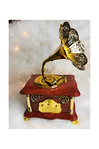 Wolawood Gramofon Müzik Kutusu Kurmalı Çekmeceli Takı Kutulu Nostaljik Dekor Hediyelik Retro Antika Tasarım