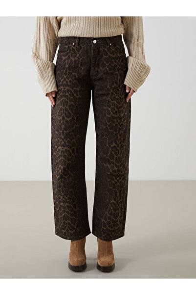 LC Waikiki Brown Leopard Patterned Wideleg Women's Jean Trousers