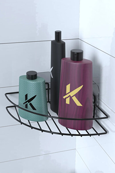 BANİO HOME Black Adhesive Bathroom Corner Bathroom Shelf Shampoo Holder