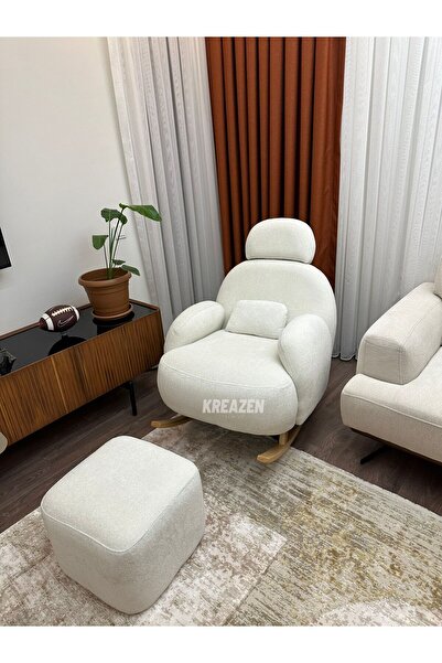 Kreazen Pufyy Sallanır Koltuk + Puf Set (Bukle Beyaz)