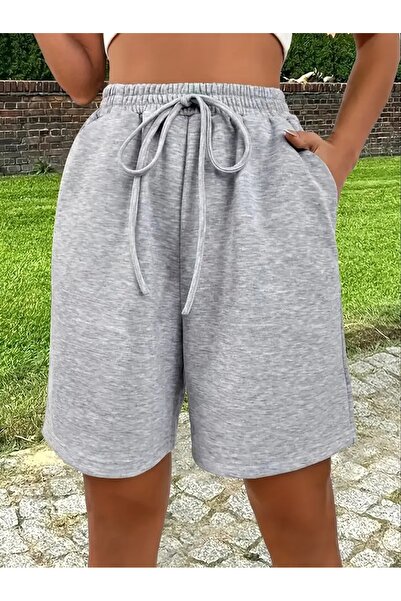 CAONNES Kadın Gri Şort Büyük Beden Battal Eşofman Altı Spor Rahat Giyim Kaliteli Şık Görünüm ŞAH MODA66563