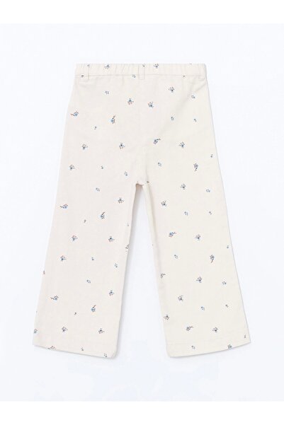 LC Waikiki Lcw Kids Ekru Beli Lastikli Çiçekli Kız Çocuk Pantolon