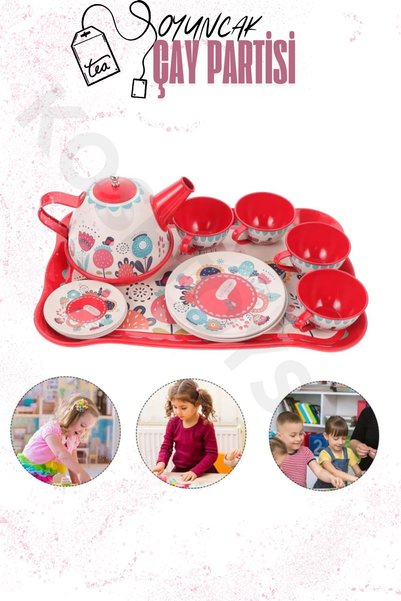 kosetoys Girl Children's Metal Dollhouse Tea Set 14 Pieces Teapot and Cup Set