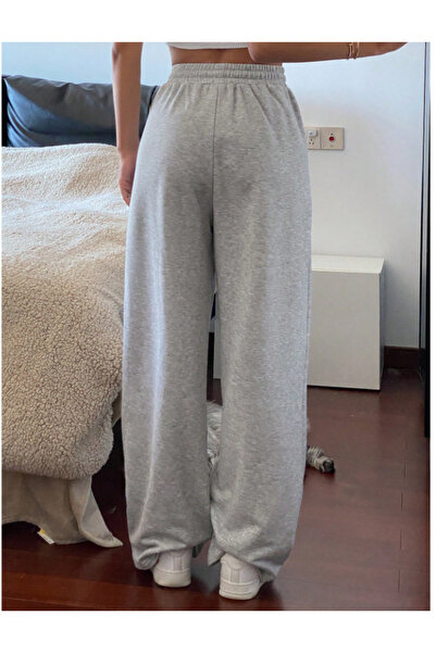 yx yustex sport Kadın Gri Baggy Bol Kesim Esnek Rahat Kumaş Eşofman Altı ŞAH MODA