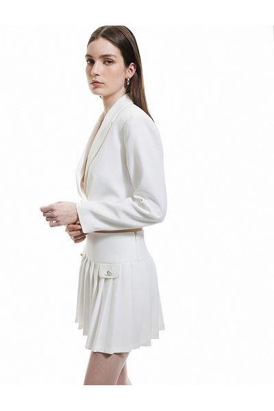 Koton Standard Waist Buttoned Applique Detailed A-Line Pleated Mini Skirt