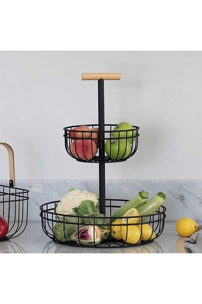 Lacor 2-tier steel basket with rubberwood handle
