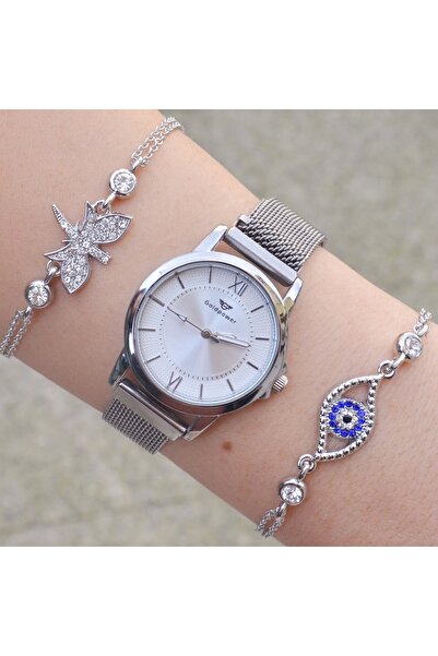 istanbul form Silver Hasır Mıknatıslı Kordon Kadın Saat Kombini 3185