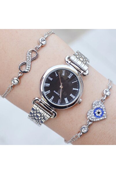 Polo Silver Metal Kordon Kadın Saat Kombini 3022