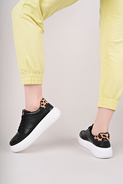 simethrift Pantofi subțiri cu talpă groasă leopard cu șireturi pantofi pantofi de mers pantofi casual
