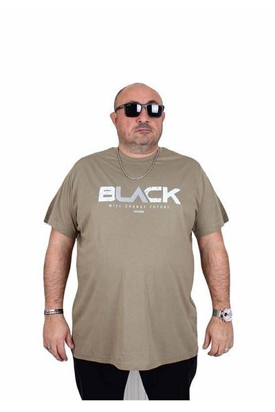 Starbattal Ανδρικό T-Shirt με λαιμόκοψη σε μεγάλο μέγεθος Μαύρο KHAKI 25176