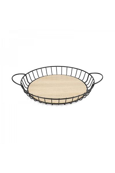 Lacor Steel basket with wooden base for fruit, 39x6 cm