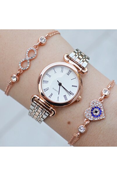 Polo Silver Rose Metal Kordon Kadın Saat Kombini 3023