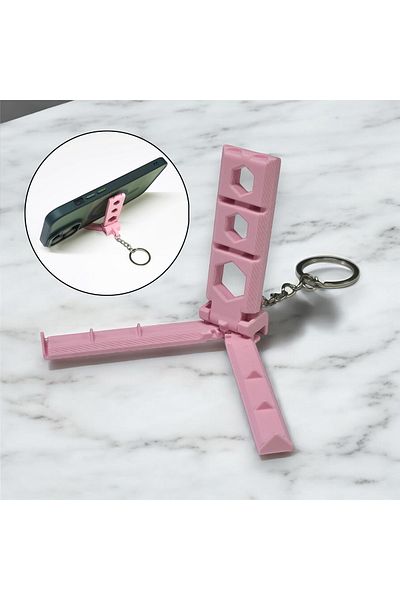 farklı bir hediye Pink 3D with Phone Holder and Keychain