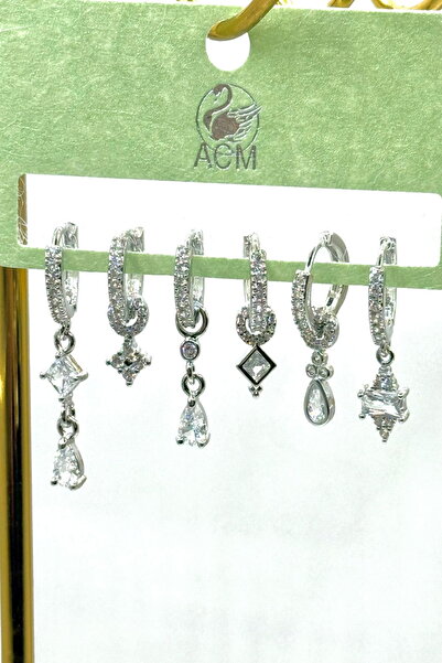 DEMOKAN Women's Earrings Imported Full Zircon Series 6-Piece Square Drop Bagu...